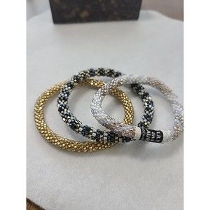 lily and laura Set Of 3 Bracelets Gold Silver White Black Beaded Bracelets